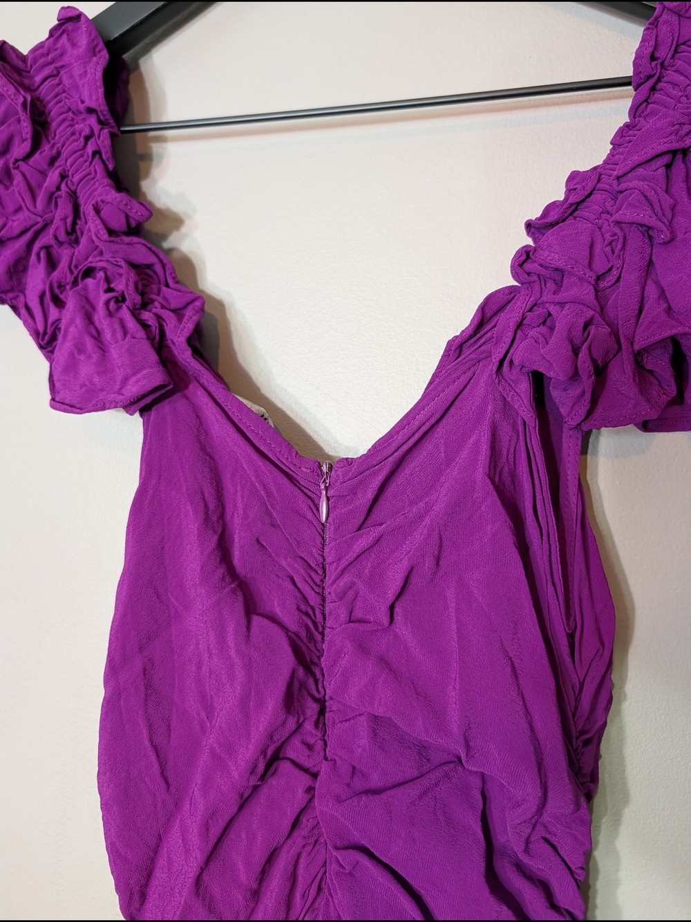 Zara Purple Ruffled Ruched Button Mini Dress - Picture 6 of 7